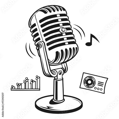 "Microphone vector icon, Web design icon. Voice vector icon, Record. Microphone - recording Studio Symbol. Retro microphone icon	"
