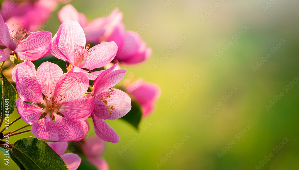 Fototapeta premium Pink Flowers On A Green Background