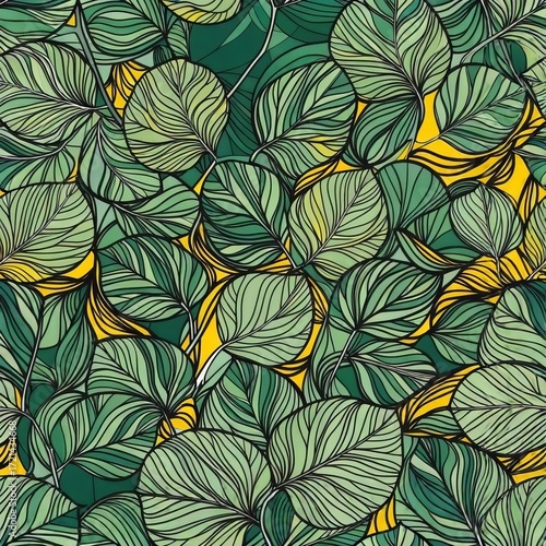 leaves seamless texture, painted, stylised to vector graphics	