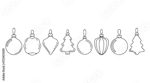 Collection of hand drawn christmas ornaments in a stylized silhouette