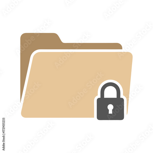Flat lay of a beige folder icon with a gray padlock, signifying secure data storage, against a clean white background, conveying a