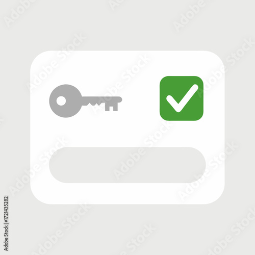 Close-up of a hand holding a security key card with a green checkmark, signifying access granted, against a white background,