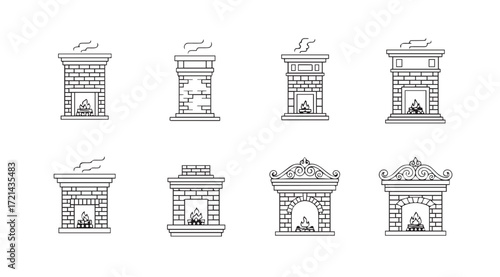 Collection of ornate fireplace silhouettes with detailed architectural designs