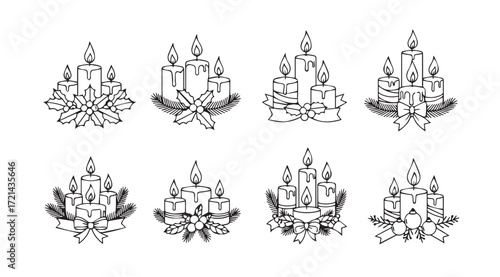 Collection of eight festive christmas candle arrangements in a charming silhouette style