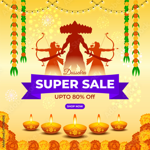 Vector illustration of Happy Dussehra Sale social media feed template