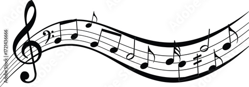 Music notes vector, melody staff illustration, abstract rhythm design, harmony composition art, black notation graphic, creative music background, sound pattern