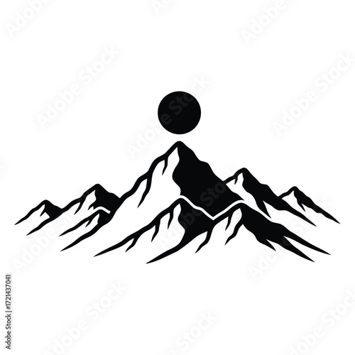 Vector illustration of mountain range silhouette with sun illustration