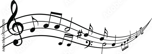 Music notes vector, melody staff illustration, abstract sound design, harmony composition art, creative notation graphic, black musical background, rhythm pattern