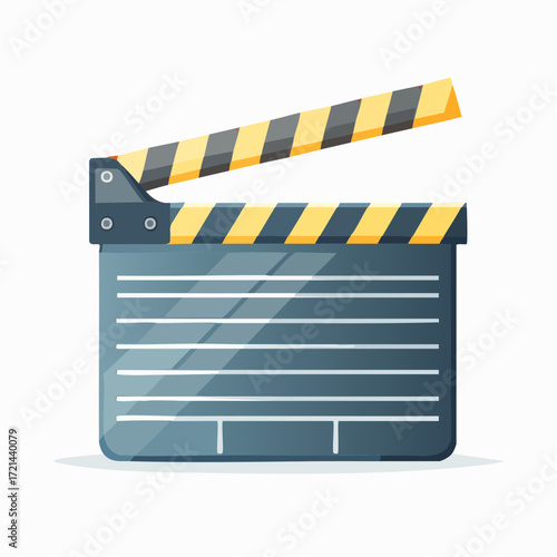 A stylized illustration of a film clapperboard, open and ready.