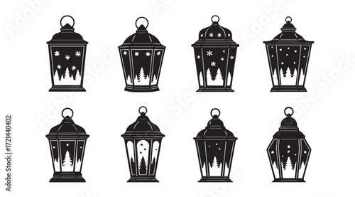 Collection of ornate islamic lanterns in a striking black silhouette