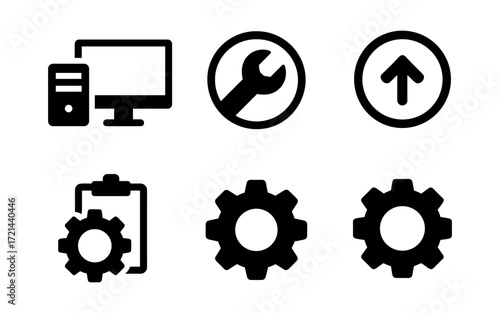 Technical icon set for it and engineering projects - tools, gear, and computer symbols for design and development