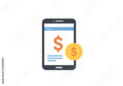 Vector flat icon of a mobile banking app with dollar sign
