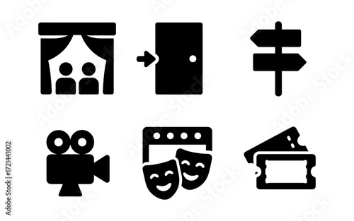Theatre icons collection for dramatic arts design and stage performance projects
