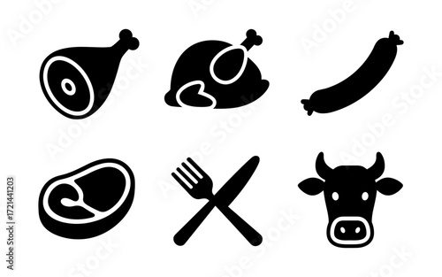 Butcher's delight icons: meat cuts and utensils for culinary design projects