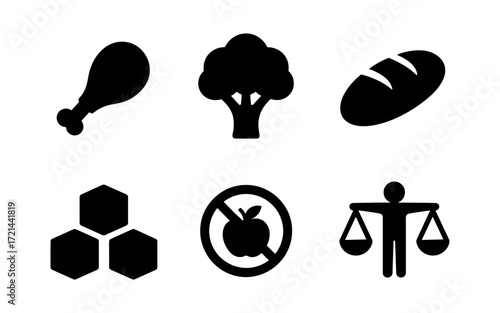 Balanced diet and nutrition icon set for healthy lifestyle design