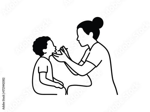 Nurse administering medicine to a child