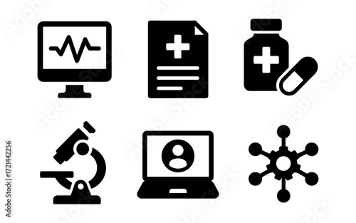 Scientific tools and icons set for research and healthcare applications