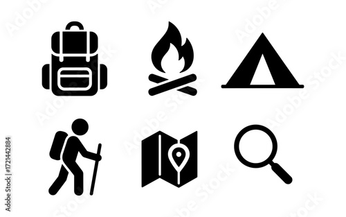 Camping essentials icons for outdoor adventure design and print