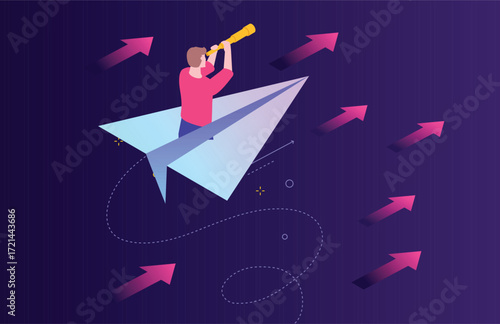 Business Vision and Leadership Concept with Paper Airplane and Arrows