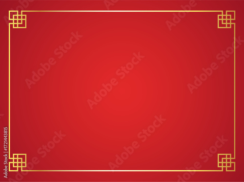 Asian traditional frame ornament, red outline vector template,Gold frame on a red background.