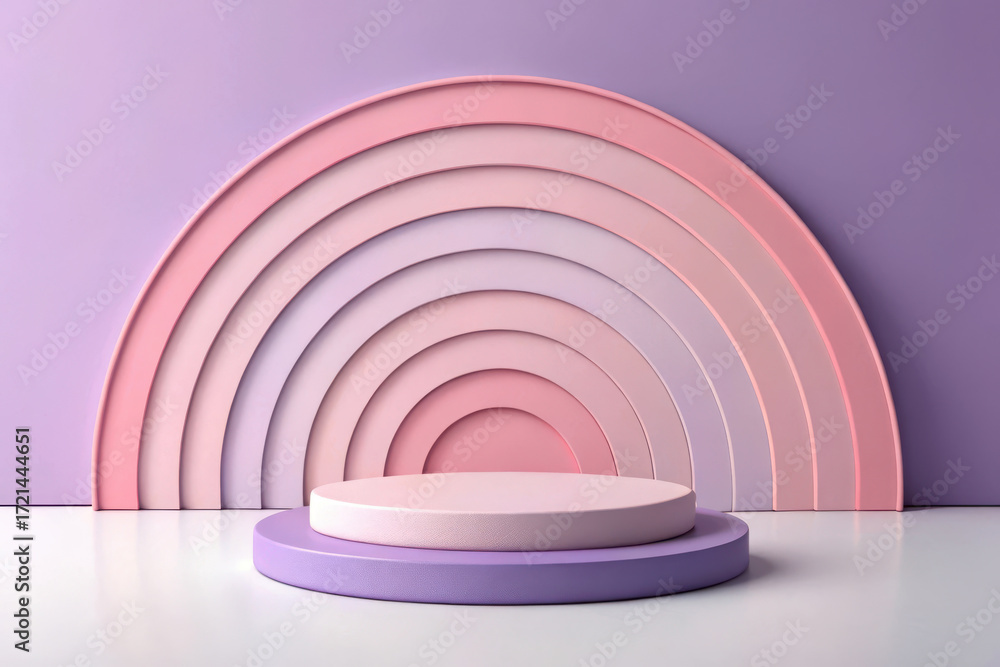 Obraz premium Pastel pink and purple rainbow product display stand
