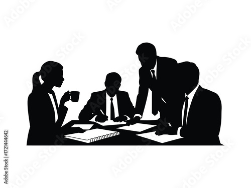 Business meeting silhouette of professionals around a table