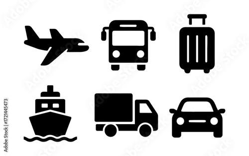 Comprehensive collection of transport vehicle icons for travel and transport design