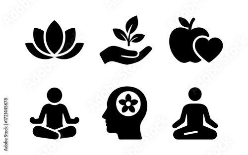 Holistic wellness icons for health and relaxation design