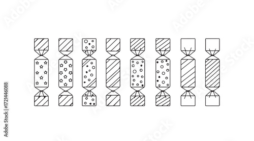 Row of festive christmas crackers in a stylized silhouette
