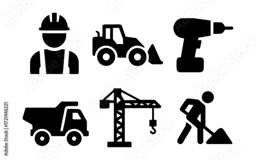 Construction equipment icons set for industrial design and infrastructure projects