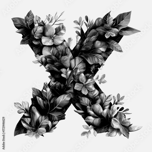 Floral design featuring a striking black and white X shape