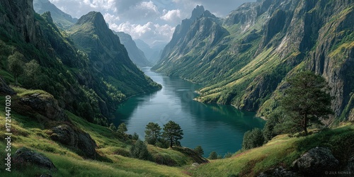 Stunning view of a tranquil fjord surrounded by lush green mountains in Norway during daylight