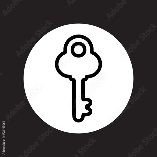 Key icon vector. Key logo design. Key vector icon illustration in circle isolated on black background