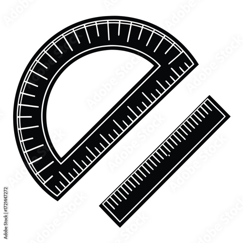 Classic Protractor Ruler Silhouette Vector Icon in Minimal Style