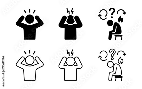 Stress management icons set for mental health awareness and wellness design