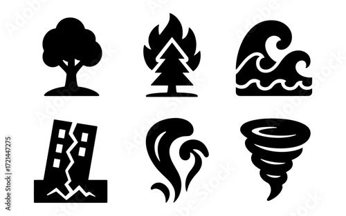 Natural disasters symbols collection for educational and awareness design projects