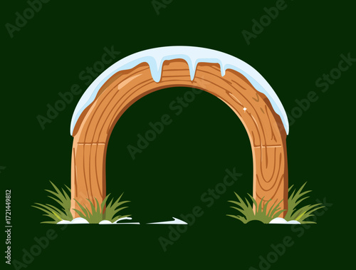 A rustic wooden archway with a heavy layer of snow, a simple doorway for your winter designs