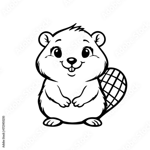 Cute beaver. Funny beaver in cartoon style for children's books, coloring books or decorative elements. Vector illustration