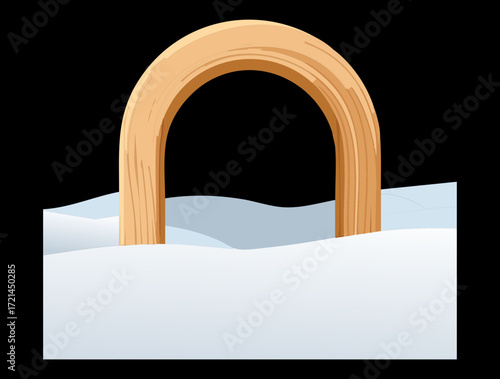 A simple yet beautiful illustration of a wooden archway with a snowy base, perfect for a clean, minimalist, and peaceful winter or Christmas design