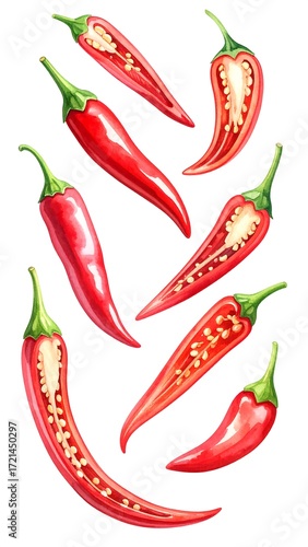 Red chili peppers arranged vertically