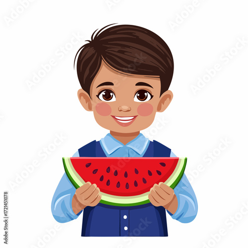 Kleiner Junge mit Wassermelone