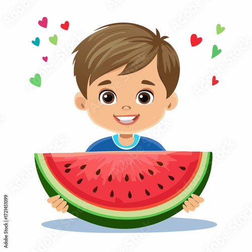 Kleiner Junge mit Wassermelone