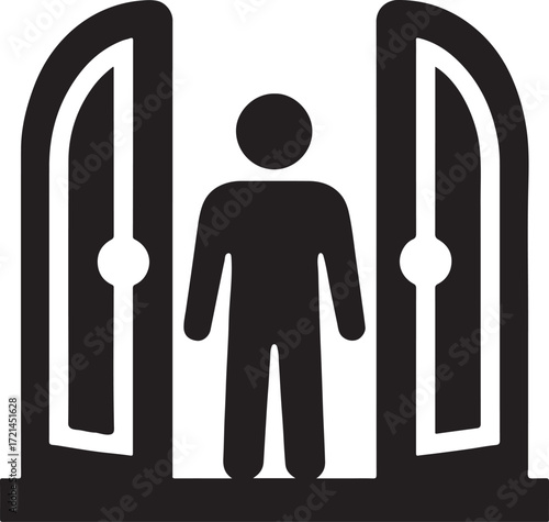Silhouette Ark doors icon vector for religious, sacred, cultural, spiritual, and ceremonial design use.