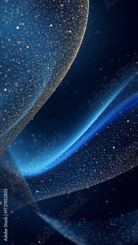 Fluid Gradient Mesh Graphic Design Background with Sparkling Effects in Luxury Blue and Gold for New Year Presentations