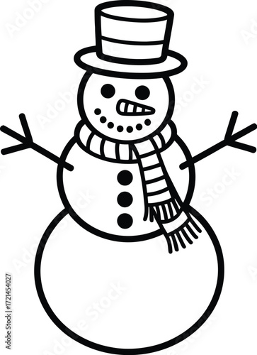 Charming hand-drawn snowman with scarf and hat, ready for winter fun