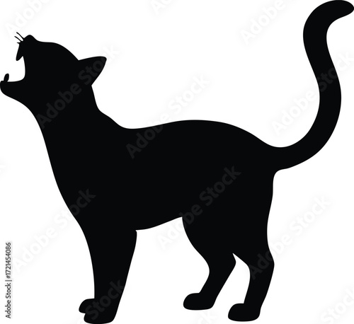 cat meowing animal sound symbol vector, playful cat silhouette illustration
