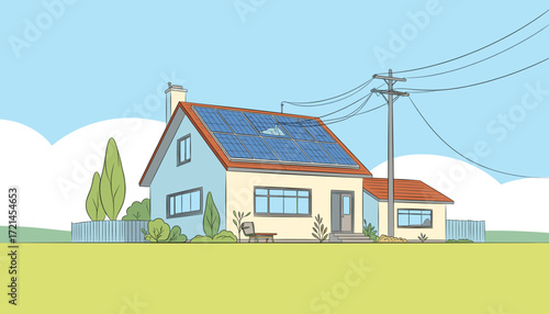 House with solar panels on the roof
