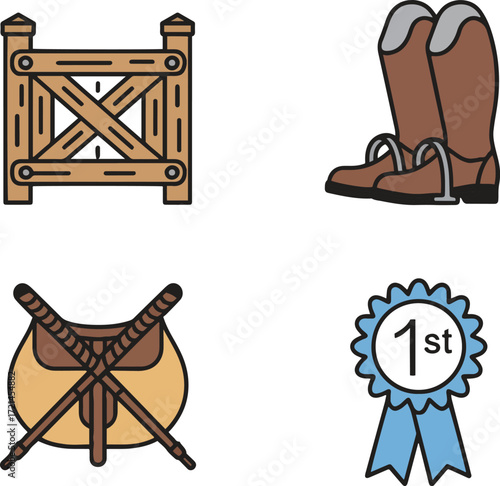 Equestrian Sport Icons Set. Horse Riding, Polo, Dressage. Vector Illustration