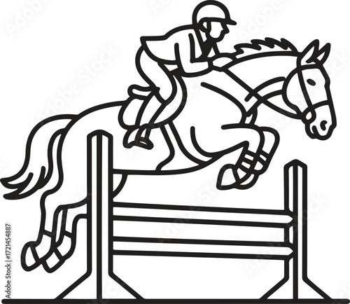 Equestrian Horse Jumping Rider Show Jumping Sport Vector Illustration