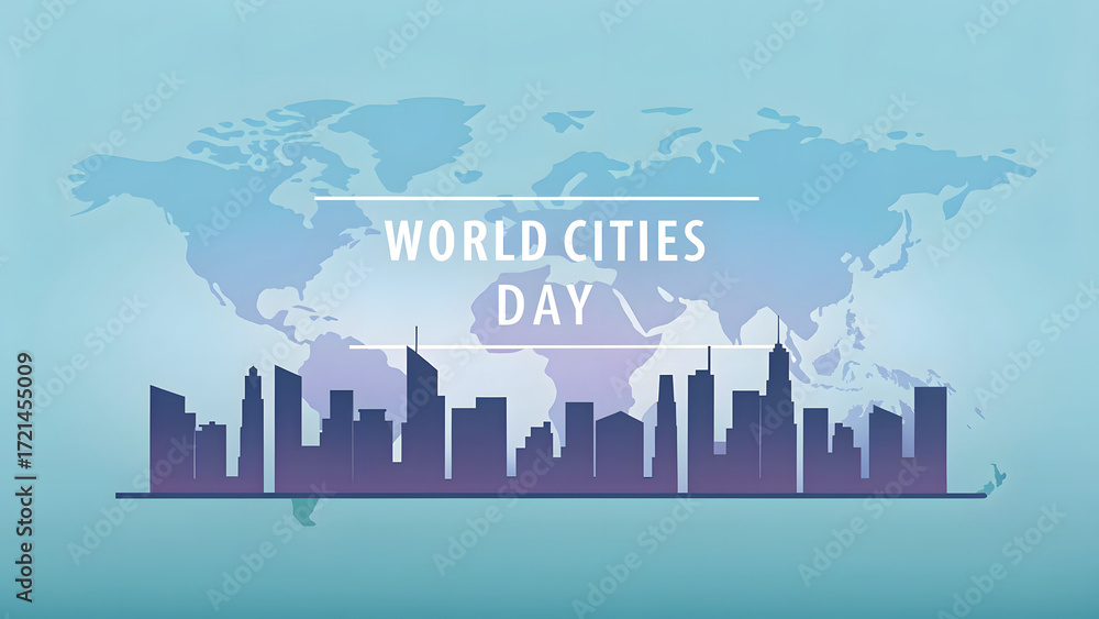 Fototapeta premium World cities day celebration with urban skyline and global map background 